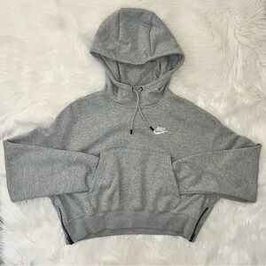 Nike Essentials athletic side zipper cropped hoodie sweater in  grey